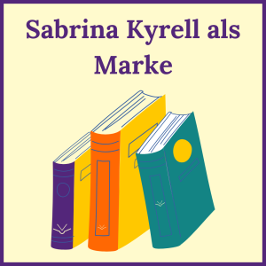Sabrina Kyrell als Marke - Grafik mit Büchern und Sabrinas Logo